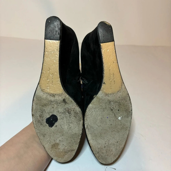 Salvatore Ferragamo Womens Boutique Black Suede High Wedge Ankle Bootie Size 9 B - Picture 7 of 11